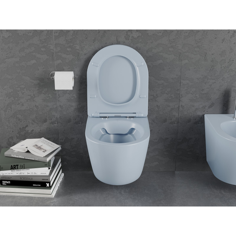 Mexen Lena cuvette wc Rimless avec abattant à descente lente slim, duroplast, gris-bleu mat - 30224069