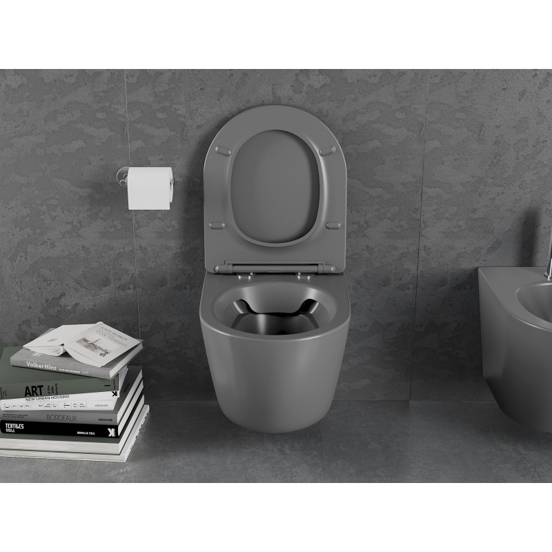 Mexen Lena cuvette WC Rimless avec abattant à descente amortie slim, duroplast, gris foncé mat - 30224071