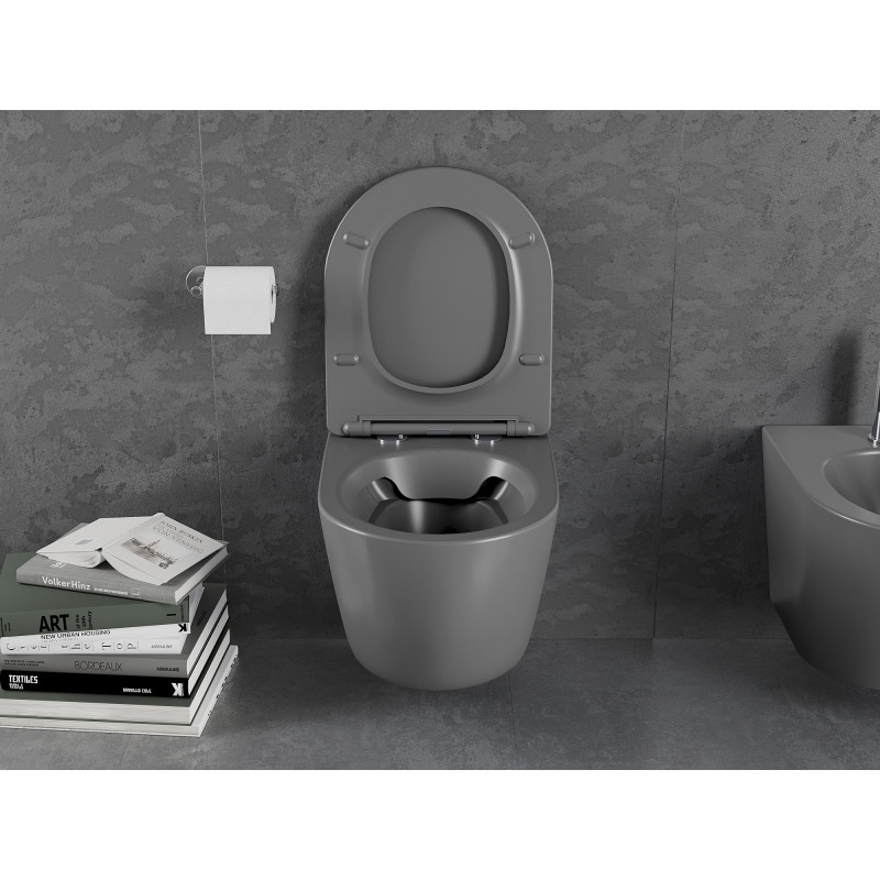 Mexen Lena cuvette WC Rimless avec lunette à descente amortie slim, duroplast, gris foncé mat - 30224071