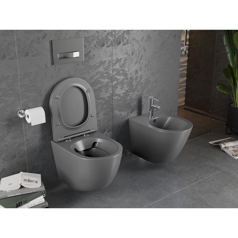 Mexen Lena cuvette WC Rimless avec abattant à descente progressive slim, duroplast, gris foncé mat - 30224071