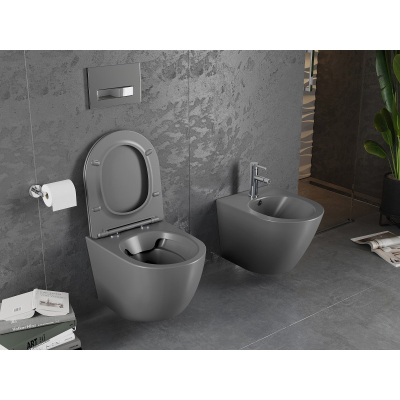 Mexen Lena cuvette WC Rimless avec lunette à descente amortie slim, duroplast, gris foncé mat - 30224071