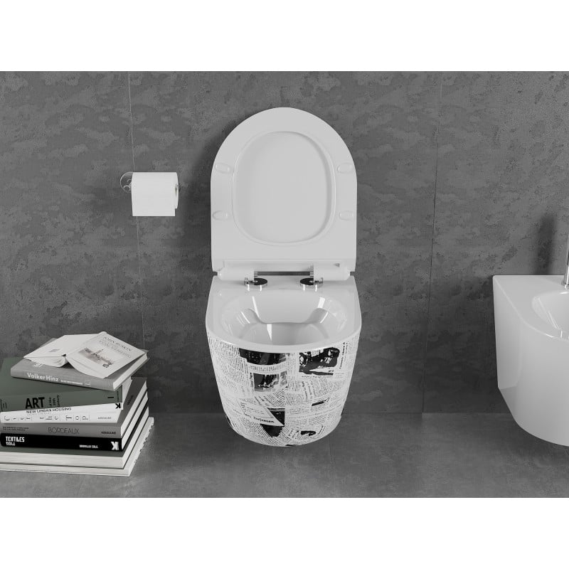 Mexen Lena cuvette WC sans bride avec abattant à descente lente slim, duroplast, blanc motif - 30224099