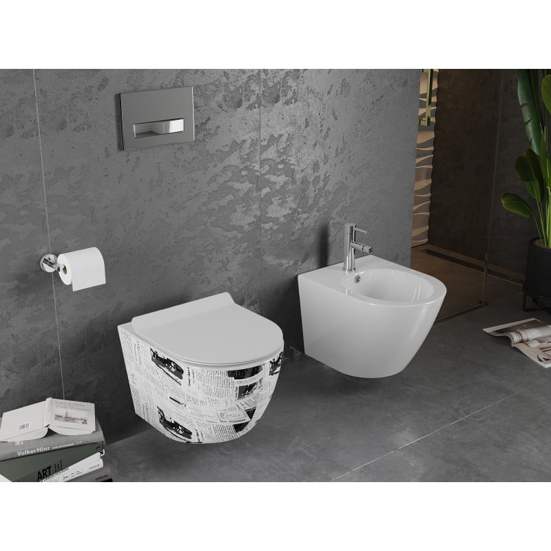 Mexen Lena cuvette WC sans bride avec abattant à descente lente slim, duroplast, blanc motif - 30224099