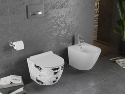 Mexen Lena cuvette WC sans bride avec abattant à descente lente slim, duroplast, blanc motif - 30224099