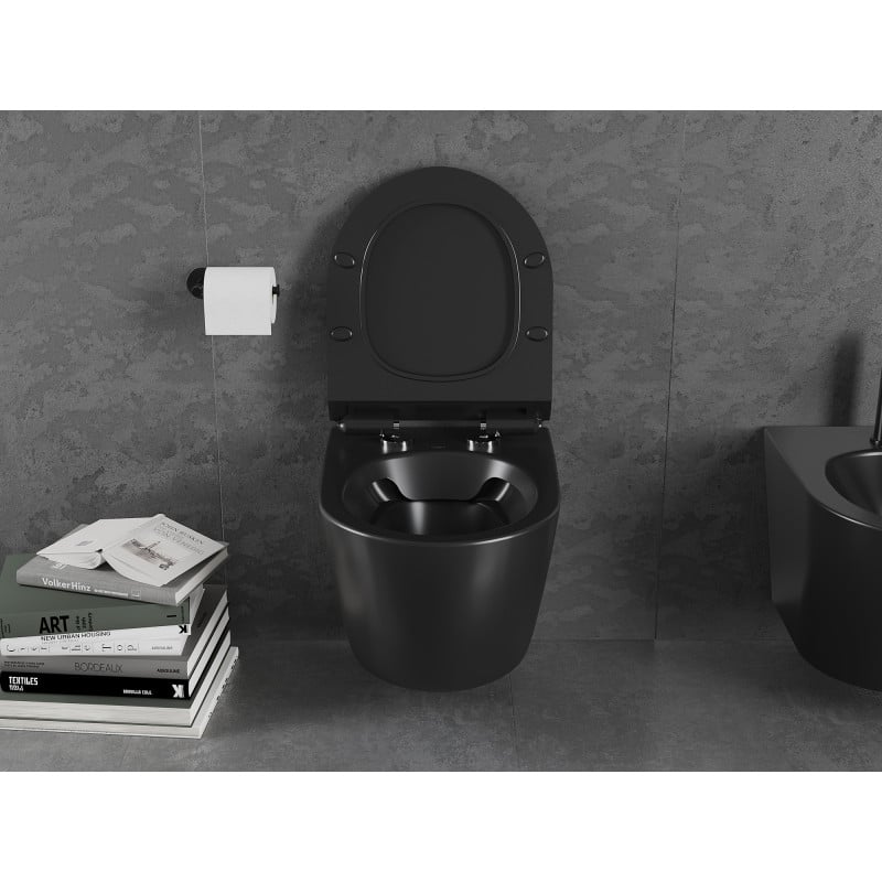 Mexen Lena cuvette WC sans rebord avec abattant à descente lente slim, duroplast, noir mat - 30220185