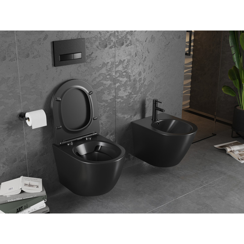 Mexen Lena cuvette WC Rimless avec abattant à descente progressive slim, duroplast, noir mat - 30221085