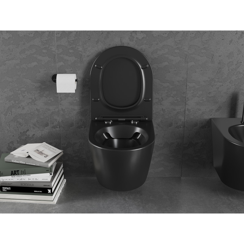 Mexen Lena cuvette WC Rimless avec abattant à descente progressive slim, duroplast, noir mat - 30221085