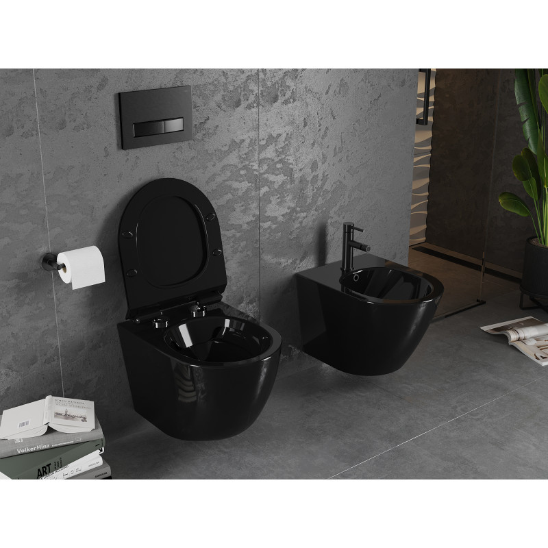 Mexen Lena cuvette WC sans bride avec abattant à descente amortie slim, duroplast, noir brillant - 30224070