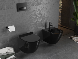 Mexen Lena cuvette WC sans bride avec abattant à descente amortie slim, duroplast, noir brillant - 30224070