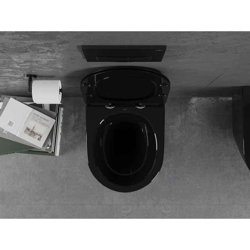 Mexen Lena cuvette WC sans bride avec abattant à descente amortie slim, duroplast, noir brillant - 30224070