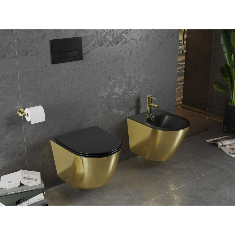 Mexen Lena cuvette WC Rimless avec abattant à descente lente slim, duroplast, noir mat/or - 30224076