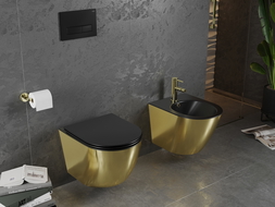 Mexen Lena cuvette WC Rimless avec abattant à descente lente slim, duroplast, noir mat/or - 30224076