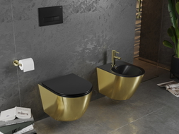 Mexen Lena Cuvette WC sans rebord avec abattant à descente lente slim, duroplast, noir mat/or - 30224076