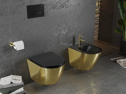 Mexen Lena cuvette WC sans rebord avec abattant slim à descente progressive, duroplast, noir mat/or - 30224076