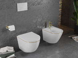 Mexen Lena cuvette WC Rimless avec abattant à descente lente slim, duroplast, blanc/ligne or - 30224005