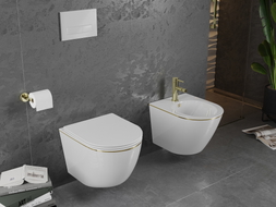 Mexen Lena cuvette WC Rimless avec abattant slim à fermeture lente, duroplast, blanc/ligne dorée - 30224005