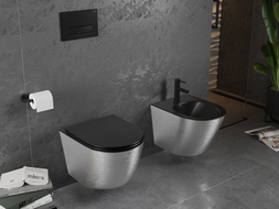 Mexen Lena cuvette WC Rimless avec abattant à descente lente slim, duroplast, noir mat/motif argent lignes - 30224073