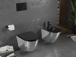 Mexen Lena cuvette WC sans rebord avec abattant à fermeture douce slim, duroplast, noir mat/argent - 30224074