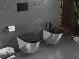 Mexen Lena cuvette WC sans rebord avec abattant slim à descente lente, duroplast, noir mat/argent - 30224074