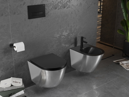 Mexen Lena Cuvette WC sans rebord avec abattant slim à descente progressive, duroplast, noir mat/argenté - 30224074