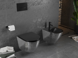 Mexen Lena cuvette WC Rimless avec abattant à descente progressive slim, duroplast, noir mat/motif écaille argent - 30224072