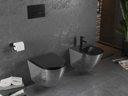 Mexen Lena cuvette WC Rimless avec abattant à descente ralentie slim, duroplast, noir mat/motif écaille argent - 30224072