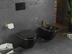 Mexen Lena cuvette WC Rimless avec abattant slim à descente lente, duroplast, noir mat/ligne dorée - 30224075