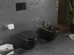 Mexen Lena cuvette WC sans rebord avec abattant à descente lente, slim, duroplast, noir mat/ligne dorée - 30224075