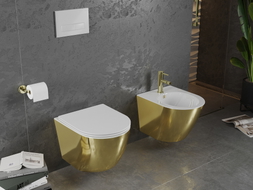 Mexen Lena cuvette WC sans bride avec abattant à descente amortie slim, duroplast, blanc/or - 30224006