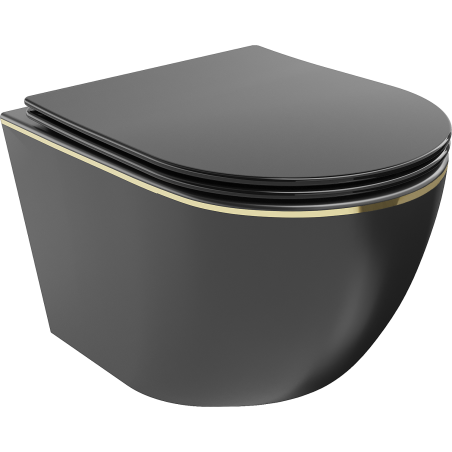Mexen Lena cuvette WC sans rebord avec abattant à descente lente slim, duroplast, noir mat/ligné or - 30224075