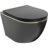 Mexen Lena cuvette WC sans rebord avec abattant à descente lente, slim, duroplast, noir mat/ligne dorée - 30224075