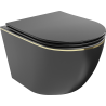Mexen Lena cuvette WC sans rebord avec abattant à descente lente slim, duroplast, noir mat/ligné or - 30224075