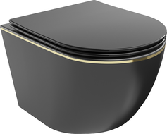 Mexen Lena cuvette WC Rimless avec abattant slim à descente lente, duroplast, noir mat/ligne dorée - 30224075
