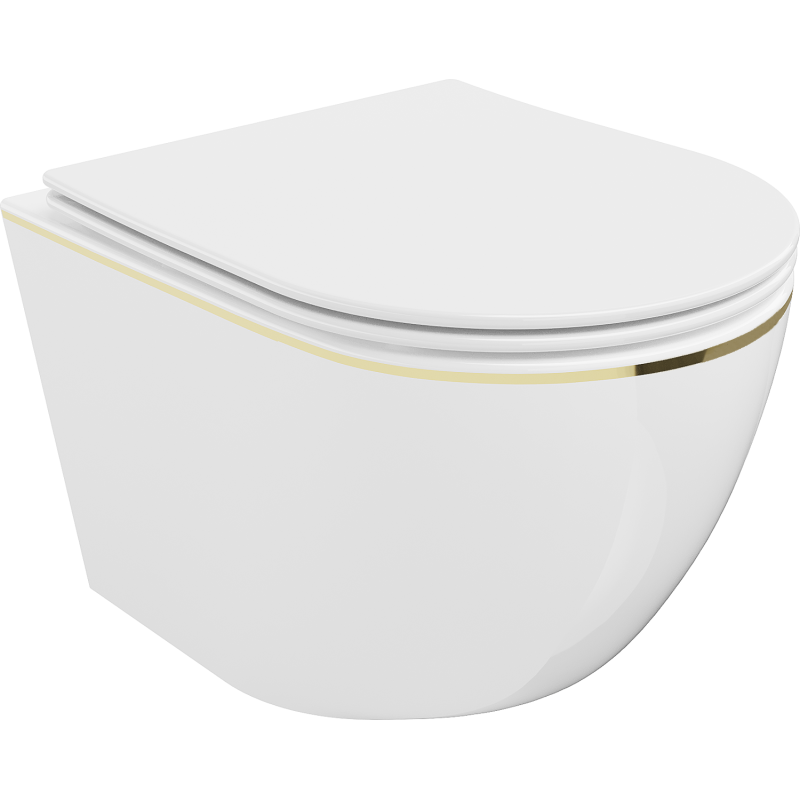 Mexen Lena cuvette WC Rimless avec abattant à descente lente slim, duroplast, blanc/ligne or - 30224005