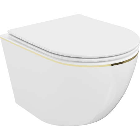Mexen Lena cuvette WC Rimless avec abattant slim à fermeture lente, duroplast, blanc/ligne dorée - 30224005