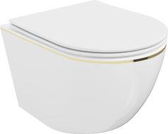 Mexen Lena chaise WC sans bride avec abattant à descente progressive slim, duroplast, blanc/ligne dorée - 30224005