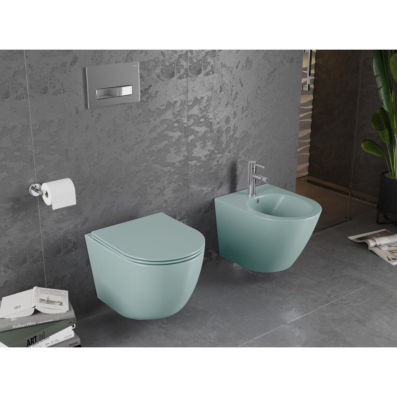 Mexen Lena cuvette WC sans bride avec abattant à descente assistée slim, duroplast, vert clair mat - 30224048