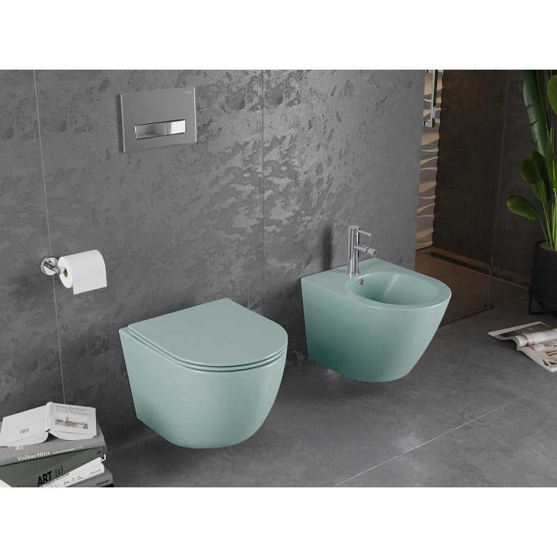Mexen Lena cuvette WC sans rebord avec abattant à descente lente slim, duroplast, vert mat clair - 30224048