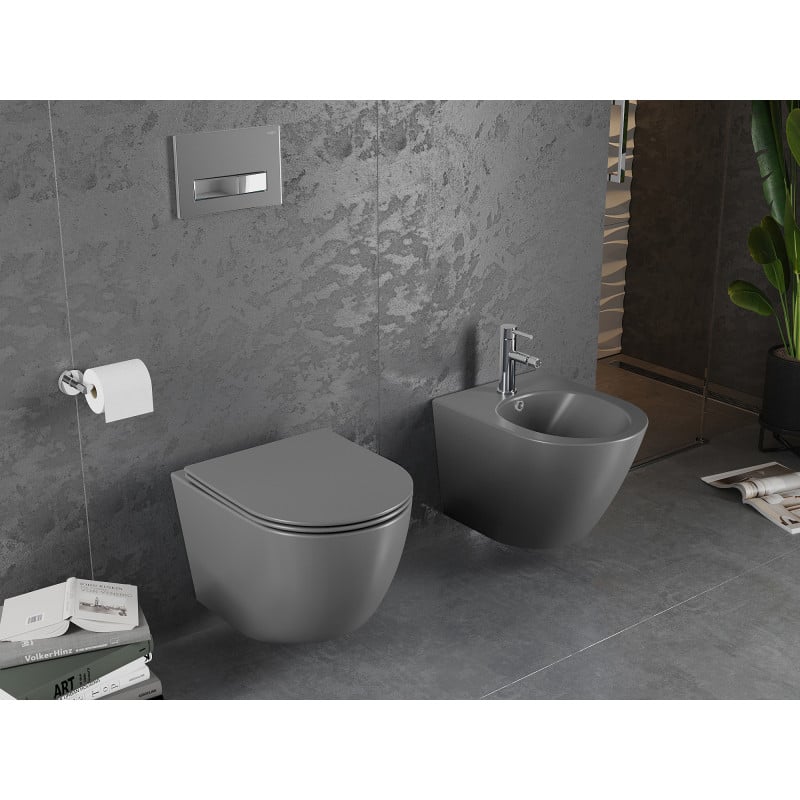 Mexen Lena cuvette WC Rimless avec abattant à descente progressive slim, duroplast, gris foncé mat - 30224071