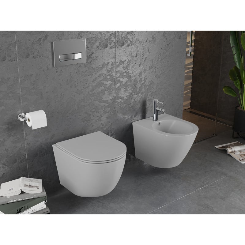 Mexen Lena cuvette wc Rimless avec abattant slim à descente progressive, duroplast, gris clair mat - 30224061