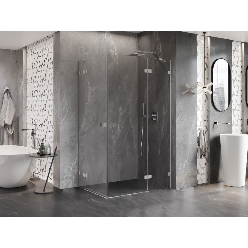 Mexen Lunar Duo cabine de douche pivotante droite 95 x 75 cm, transparent, nickel brossé - 834-095P-075L-97-00