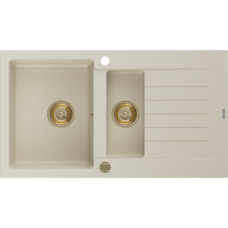 Mexen Matias évier en granit 1,5 bac avec égouttoir 900 x 505 mm, beige, siphon doré - 6502901505-69-G