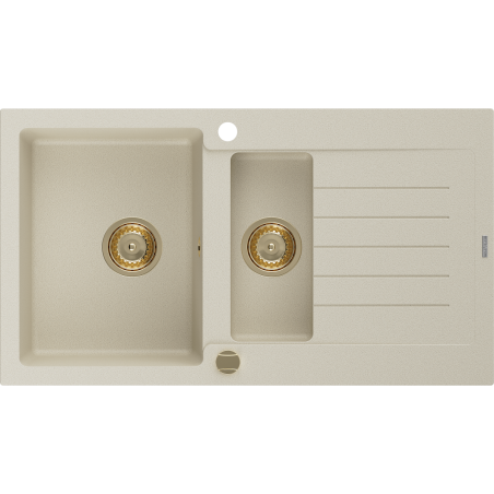 Mexen Matias évier en granit 1,5 cuves avec égouttoir 900 x 505 mm, beige, siphon doré - 6502901505-69-G