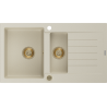Mexen Matias évier en granit 1,5 bac avec égouttoir 900 x 505 mm, beige, siphon doré - 6502901505-69-G