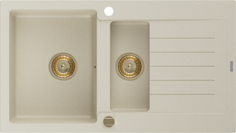Mexen Matias évier en granit à 1,5 cuvette avec égouttoir 900 x 505 mm, Beige, siphon Or - 6502901505-69-G