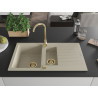 Mexen Matias évier en granit 1,5 cuves avec égouttoir 900 x 505 mm, beige, siphon doré - 6502901505-69-G