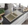 Mexen Matias évier en granit 1,5 bac avec égouttoir 900 x 505 mm, beige, siphon doré - 6502901505-69-G