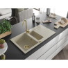 Mexen Matias évier en granit 1,5 cuves avec égouttoir 900 x 505 mm, beige, siphon doré - 6502901505-69-G