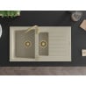 Mexen Matias évier en granit 1,5 bac avec égouttoir 900 x 505 mm, beige, siphon doré - 6502901505-69-G