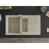 Mexen Matias évier en granit 1,5 cuves avec égouttoir 900 x 505 mm, beige, siphon doré - 6502901505-69-G
